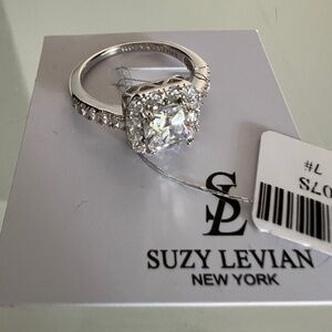 SUZY LEVIAN Sterling Silver CZ Halo Engagement Ring